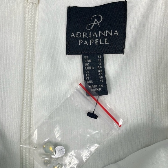 Adriana Papell White Dress Asymmetrical Crepe Cocktail Off Shoulder Beaded - Picture 5 of 6